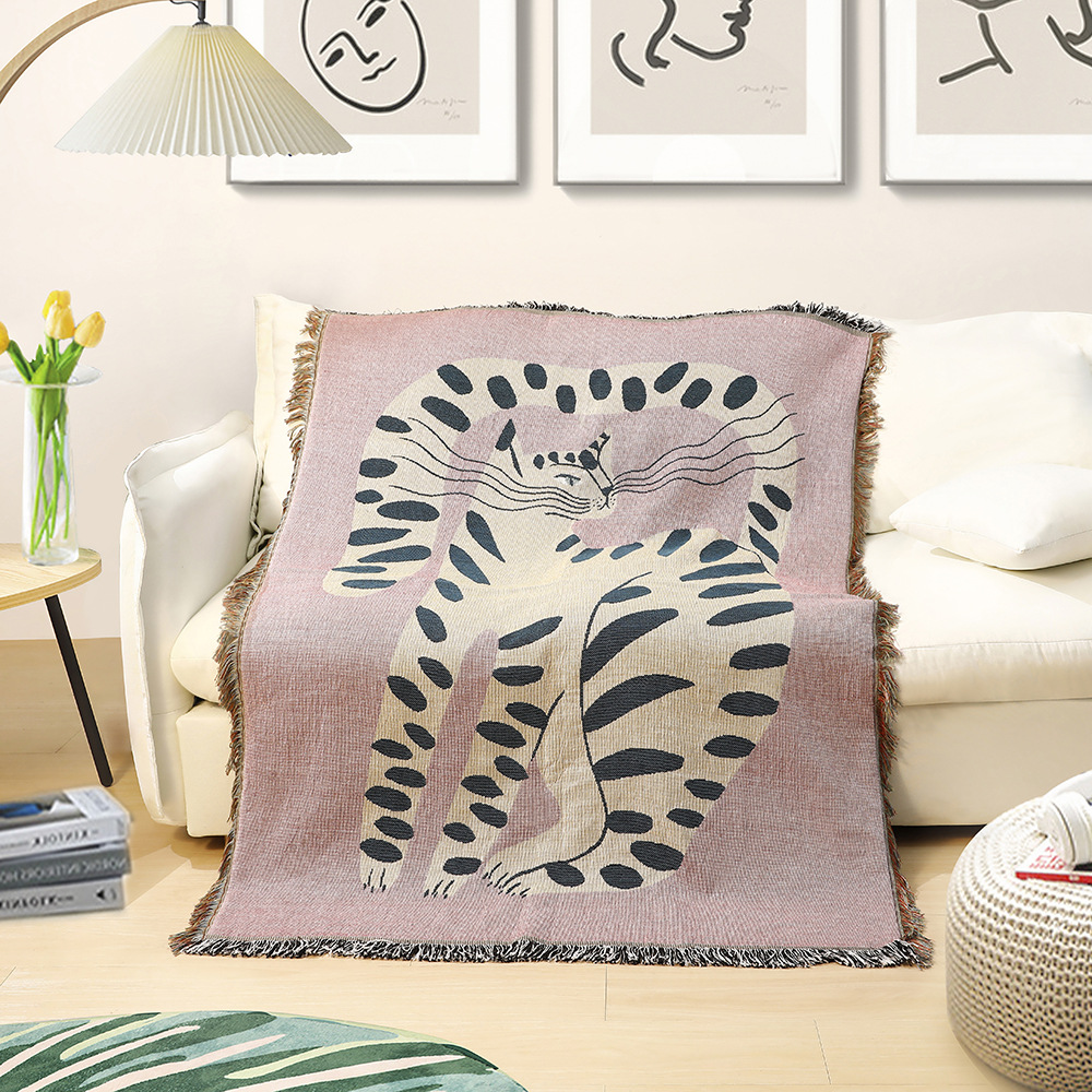 Boho Throw Blanket Fringe - Manta Decorativa Jacquard Abstrata Boho com